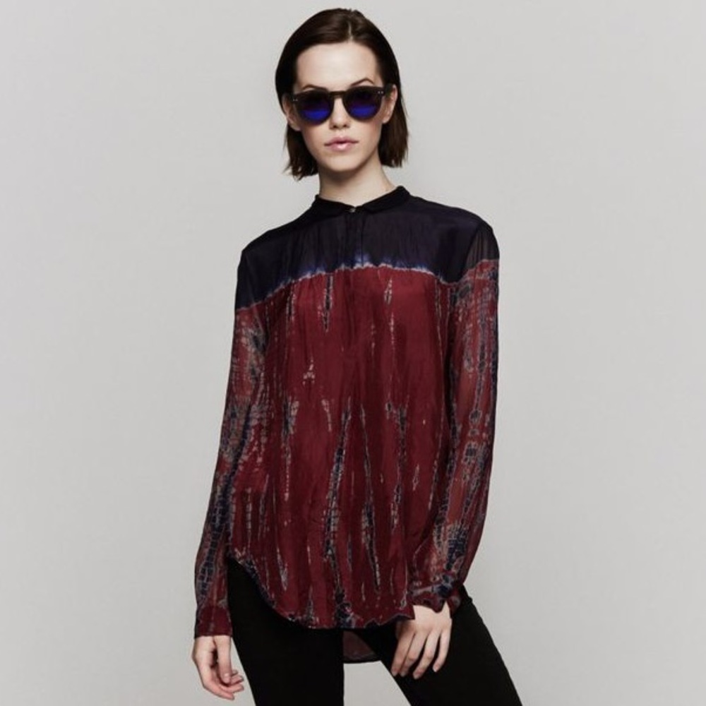 Raquel Allegra Silk Tie Dye Henley Shirt - 3